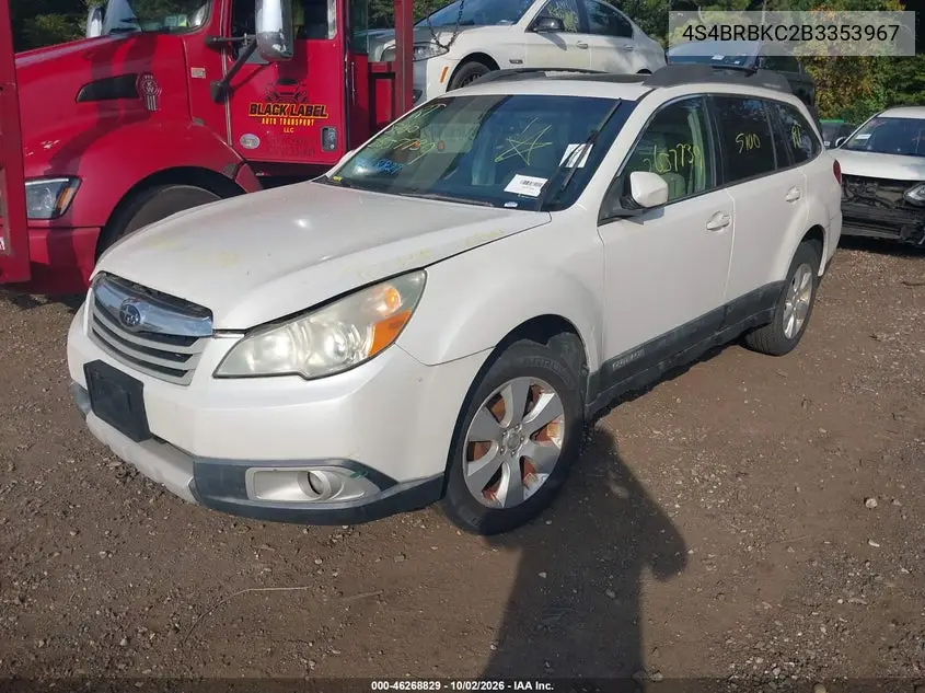2011 SUBARU OUTBACK VIN 4S4BRBKC2B3353967 — фото 2