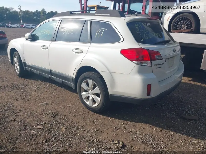 2011 SUBARU OUTBACK VIN 4S4BRBKC2B3353967 — фото 3