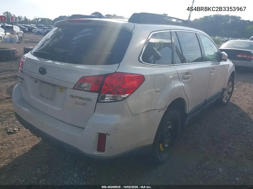2011 SUBARU OUTBACK VIN 4S4BRBKC2B3353967 — фото 4