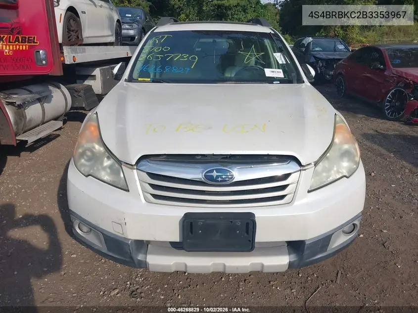 2011 SUBARU OUTBACK VIN 4S4BRBKC2B3353967 — фото 6
