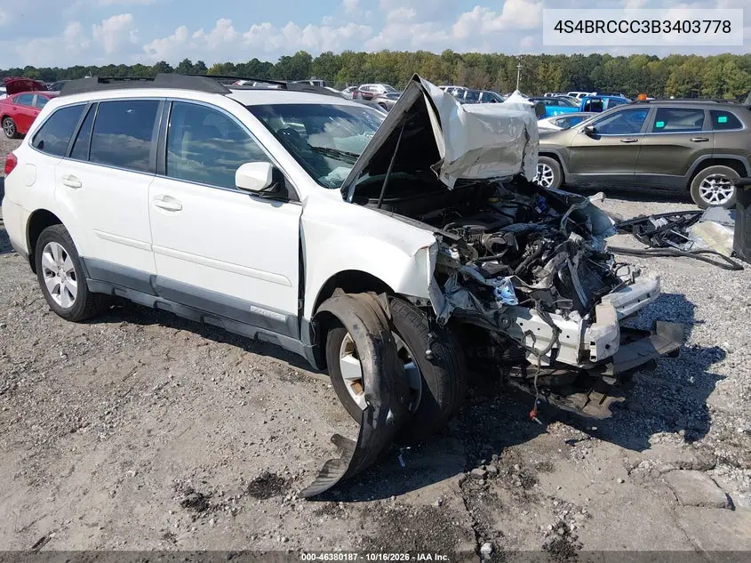 SUBARU OUTBACK 2011, VIN 4S4BRCCC3B3403778