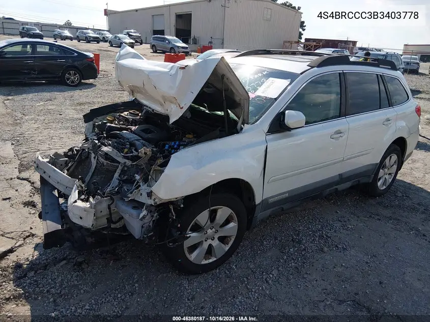 2011 SUBARU OUTBACK VIN 4S4BRCCC3B3403778 — фото 2