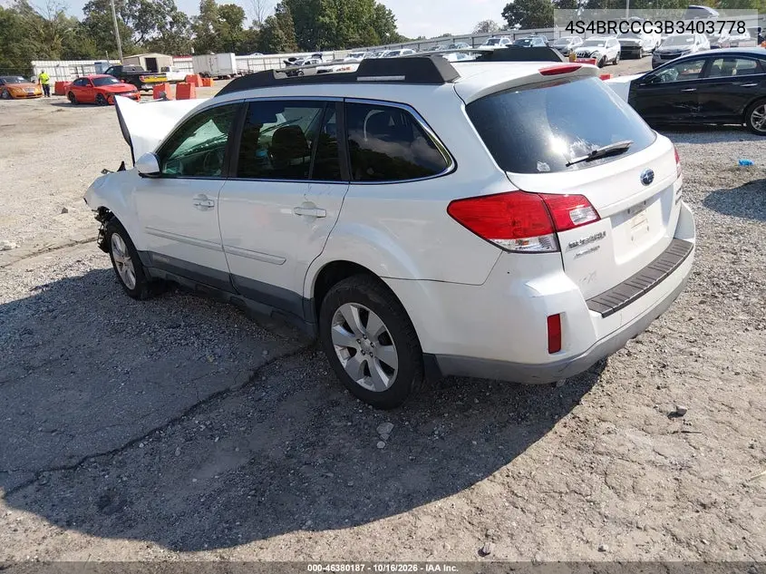 2011 SUBARU OUTBACK VIN 4S4BRCCC3B3403778 — фото 3