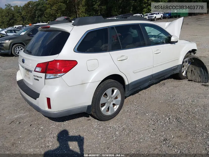 2011 SUBARU OUTBACK VIN 4S4BRCCC3B3403778 — фото 4