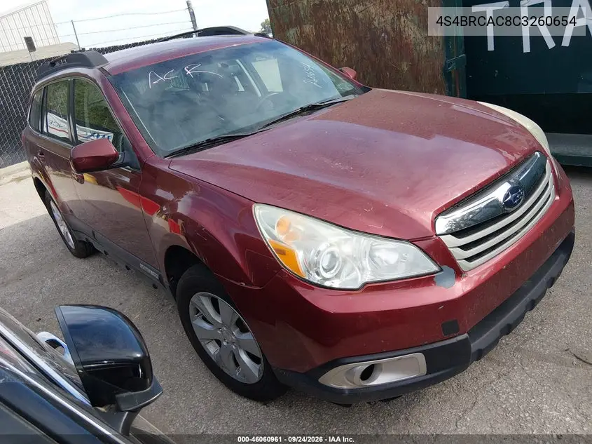SUBARU OUTBACK 2012, VIN 4S4BRCAC8C3260654