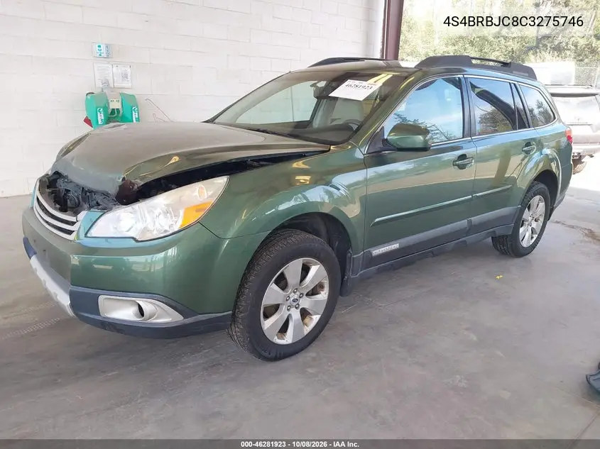 2012 SUBARU OUTBACK VIN 4S4BRBJC8C3275746 — фото 2