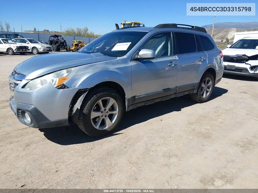 2013 SUBARU OUTBACK VIN 4S4BRCCC3D3315798 — фото 2