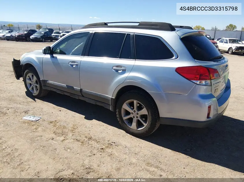 2013 SUBARU OUTBACK VIN 4S4BRCCC3D3315798 — фото 3