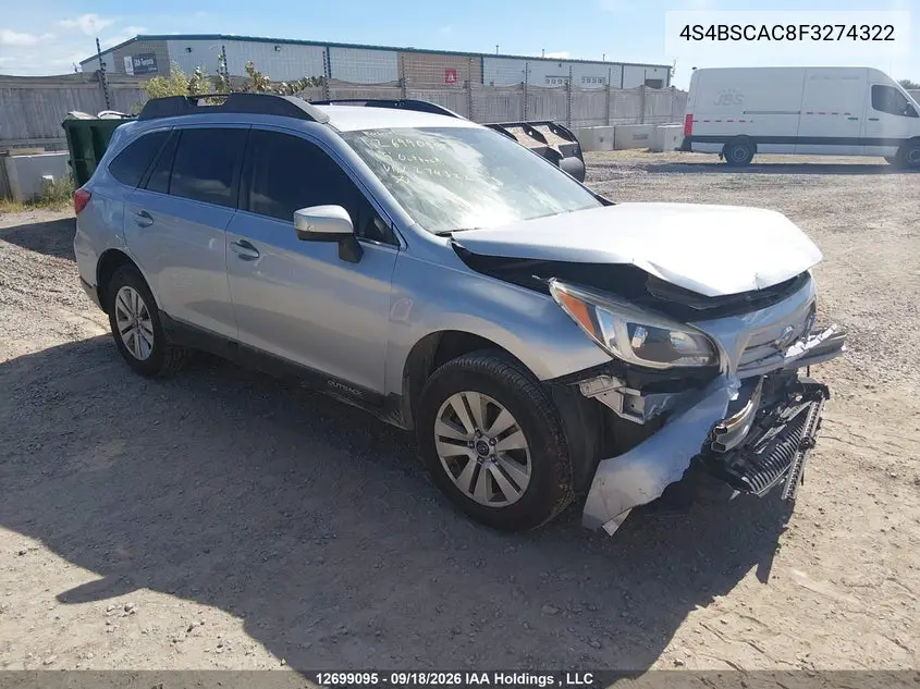 SUBARU OUTBACK 2015, VIN 4S4BSCAC8F3274322
