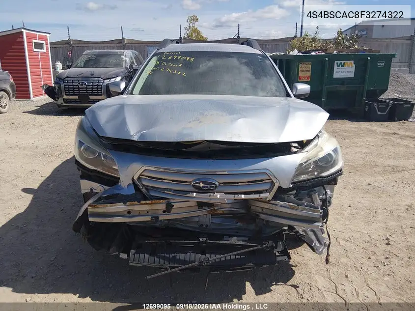 2015 SUBARU OUTBACK VIN 4S4BSCAC8F3274322 — фото 12