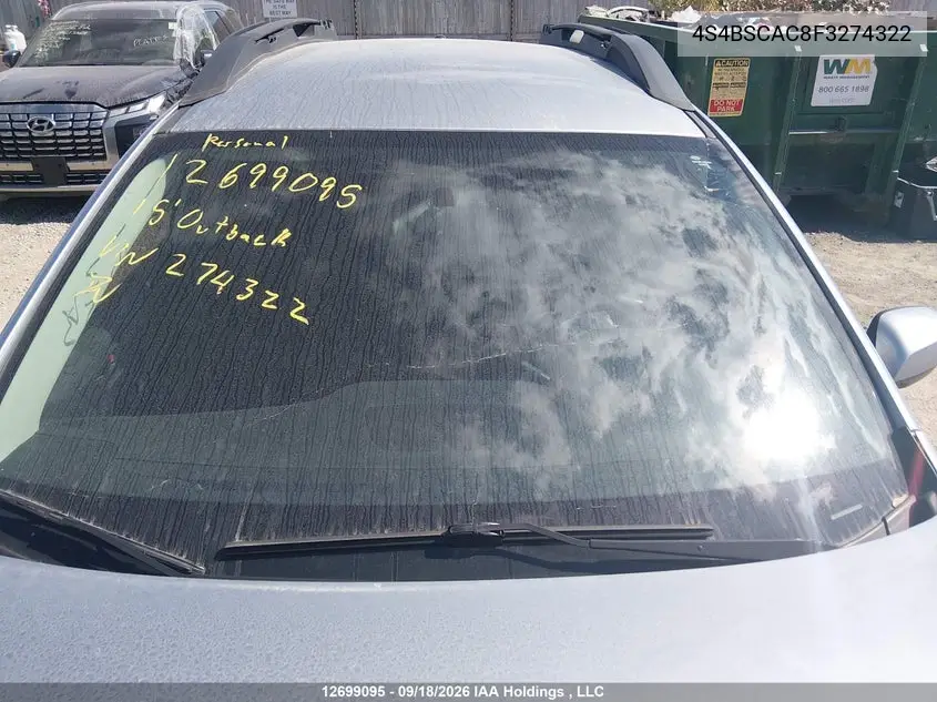 2015 SUBARU OUTBACK VIN 4S4BSCAC8F3274322 — фото 17