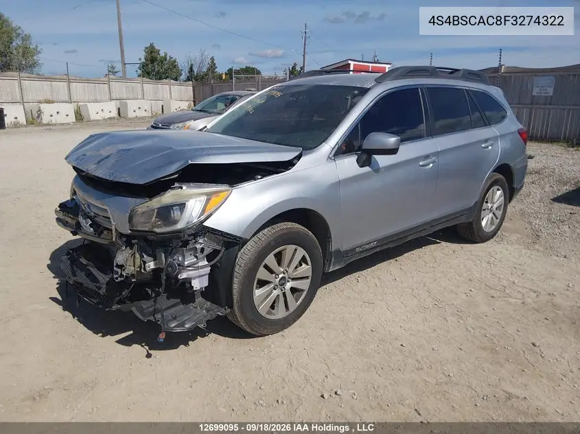 2015 SUBARU OUTBACK VIN 4S4BSCAC8F3274322 — фото 2
