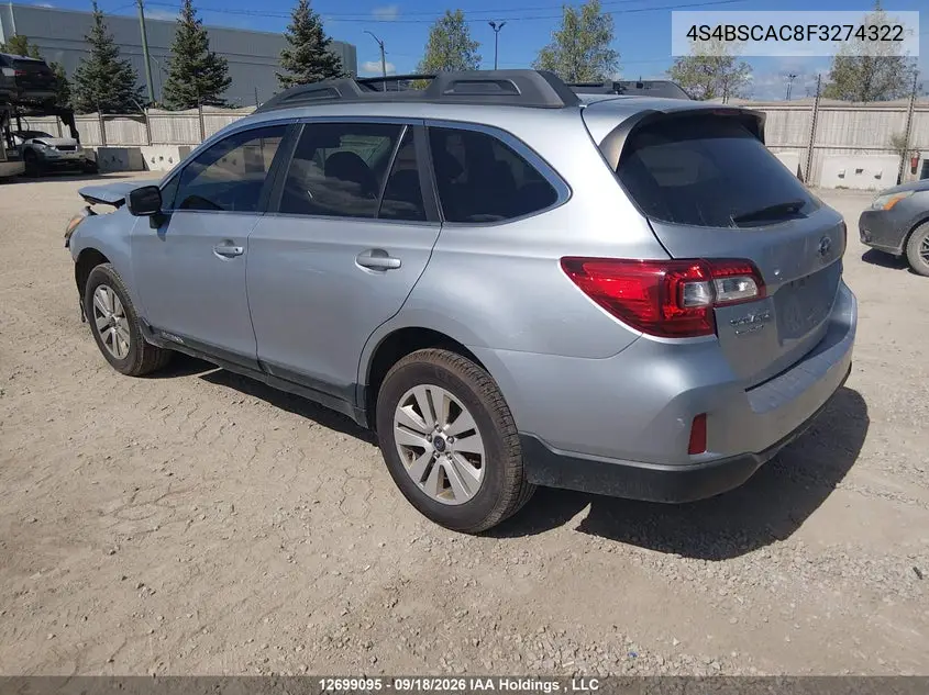 2015 SUBARU OUTBACK VIN 4S4BSCAC8F3274322 — фото 3