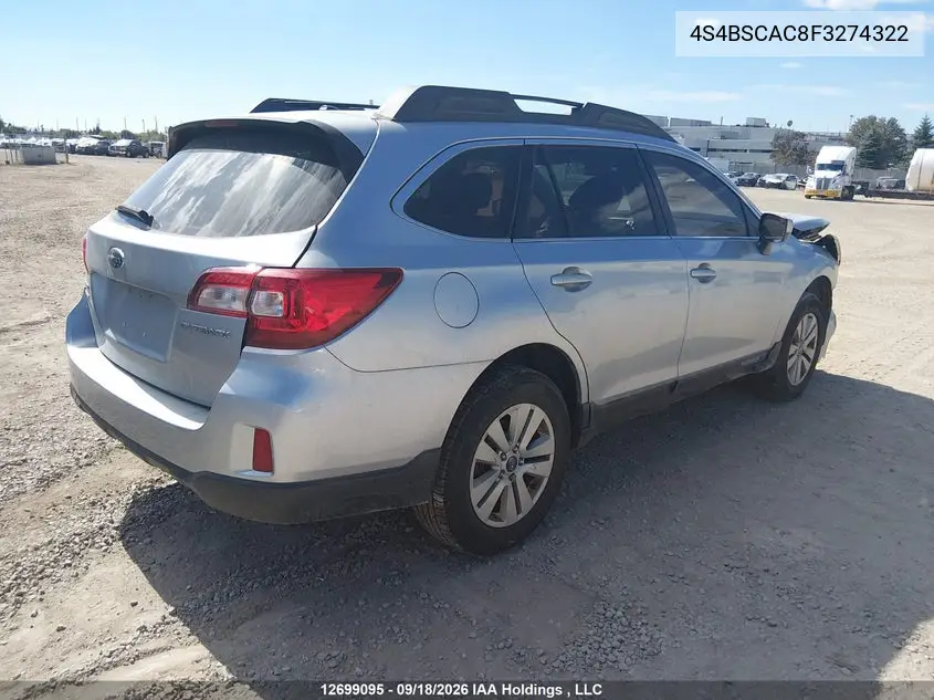 2015 SUBARU OUTBACK VIN 4S4BSCAC8F3274322 — фото 4