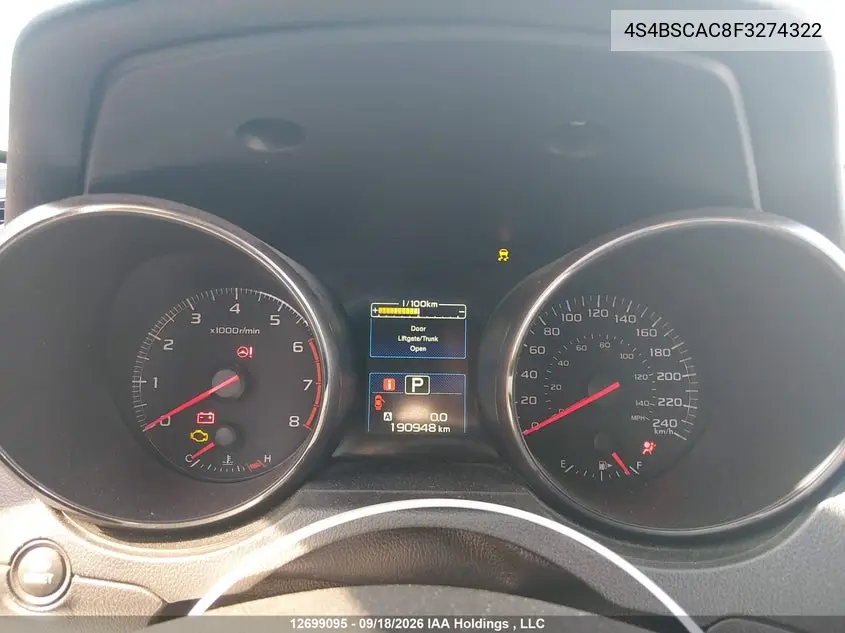 2015 SUBARU OUTBACK VIN 4S4BSCAC8F3274322 — фото 7