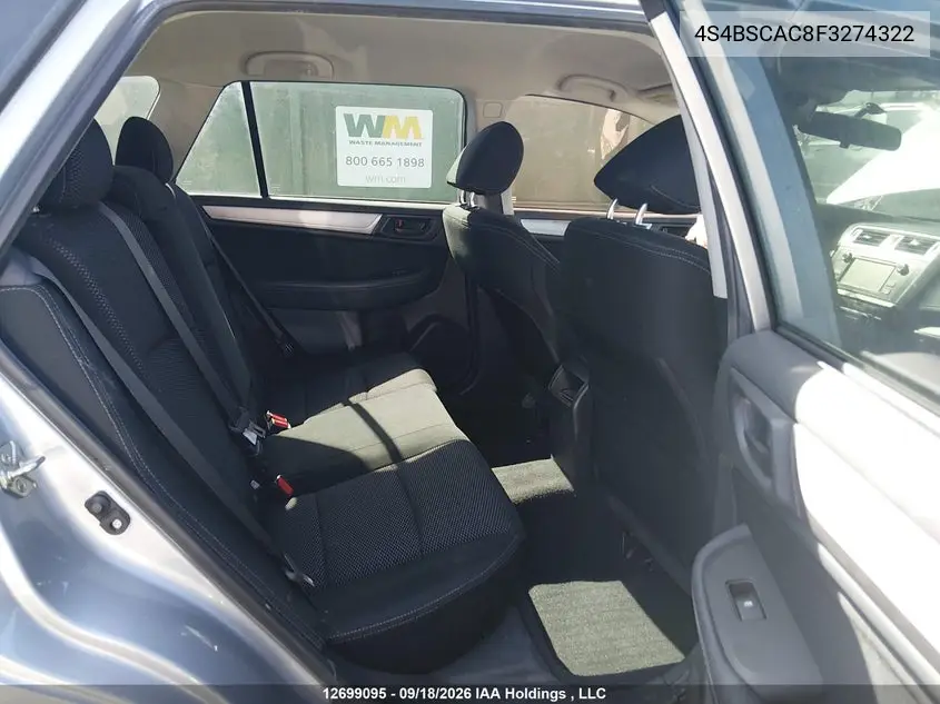 2015 SUBARU OUTBACK VIN 4S4BSCAC8F3274322 — фото 8