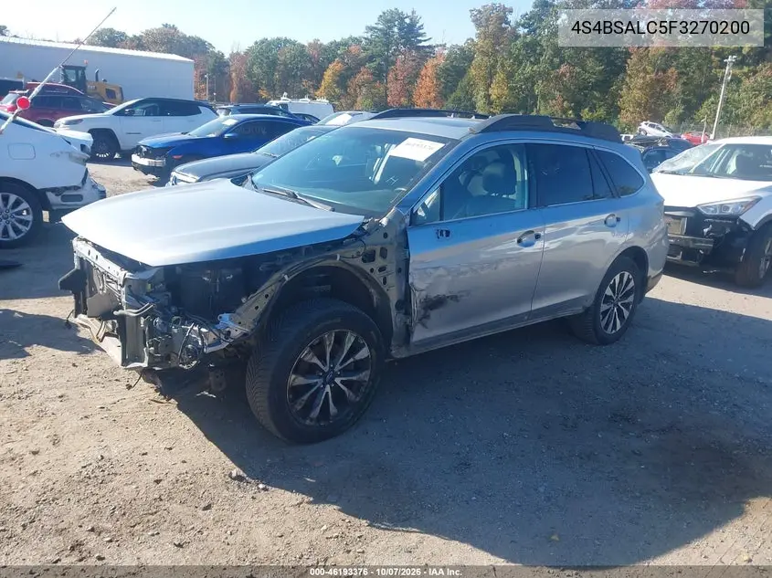 2015 SUBARU OUTBACK VIN 4S4BSALC5F3270200 — фото 2
