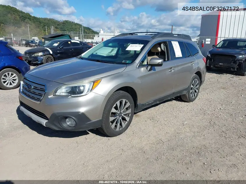 2015 SUBARU OUTBACK VIN 4S4BSALC0F3267172 — фото 2