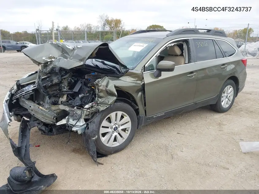 2015 SUBARU OUTBACK VIN 4S4BSBCC4F3243737 — фото 2