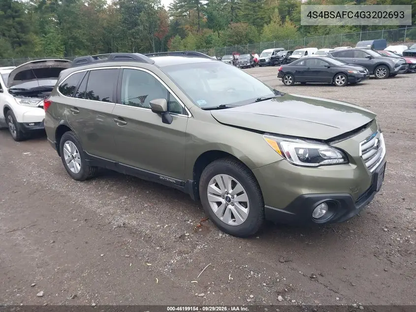 SUBARU OUTBACK 2016, VIN 4S4BSAFC4G3202693
