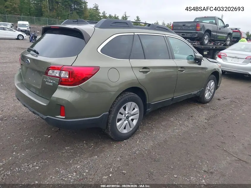 2016 SUBARU OUTBACK VIN 4S4BSAFC4G3202693 — фото 4