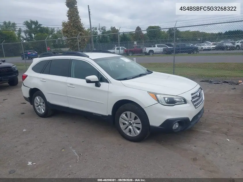 SUBARU OUTBACK 2016, VIN 4S4BSBFC5G3268322