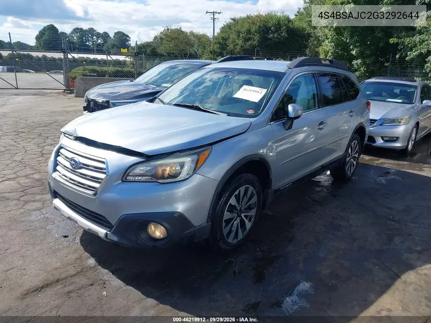 2016 SUBARU OUTBACK VIN 4S4BSAJC2G3292644 — фото 2