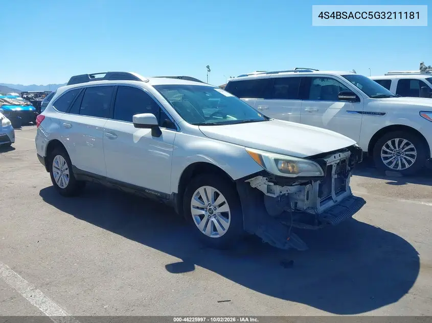 SUBARU OUTBACK 2016, VIN 4S4BSACC5G3211181