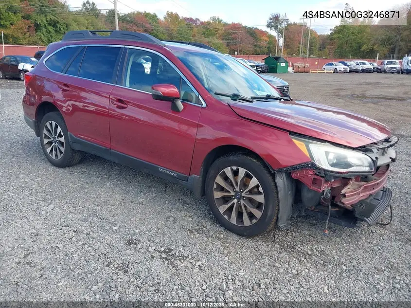 SUBARU OUTBACK 2016, VIN 4S4BSANC0G3246871