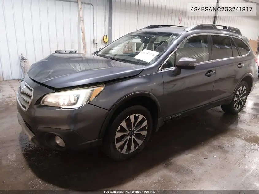 2016 SUBARU OUTBACK VIN 4S4BSANC2G3241817 — фото 2