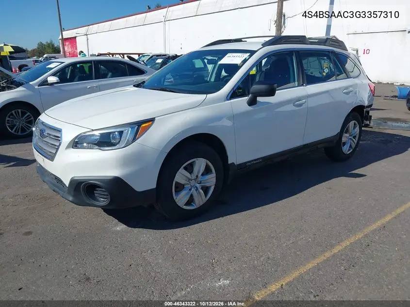 2016 SUBARU OUTBACK VIN 4S4BSAAC3G3357310 — фото 2