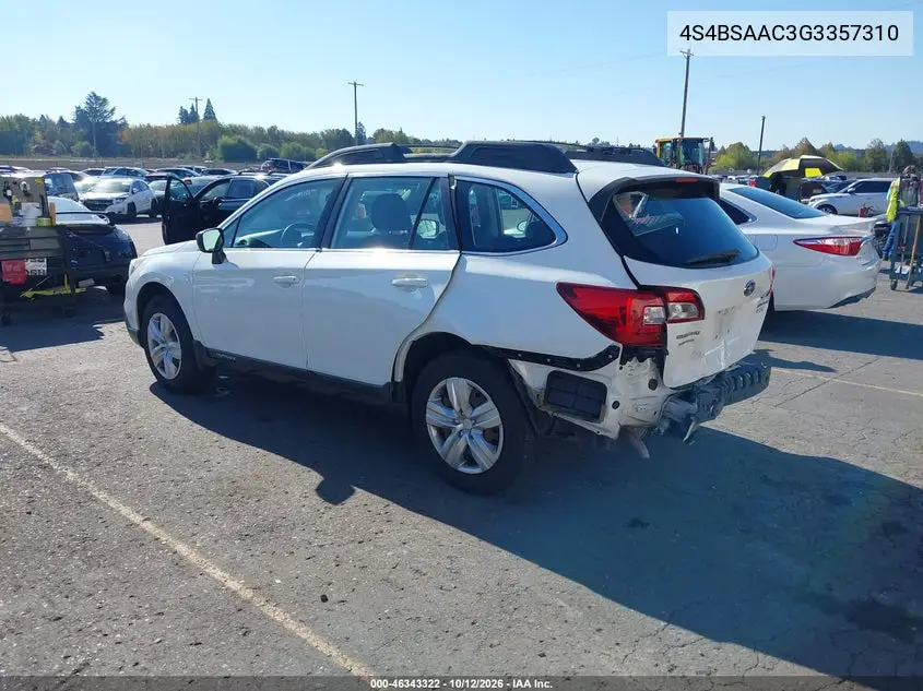 2016 SUBARU OUTBACK VIN 4S4BSAAC3G3357310 — фото 3