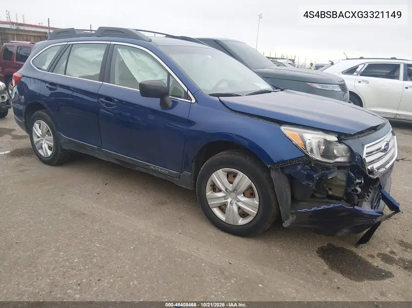 SUBARU OUTBACK 2016, VIN 4S4BSBACXG3321149