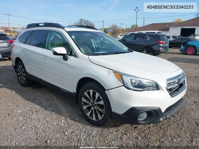 SUBARU OUTBACK 2016, VIN 4S4BSENC3G3340251