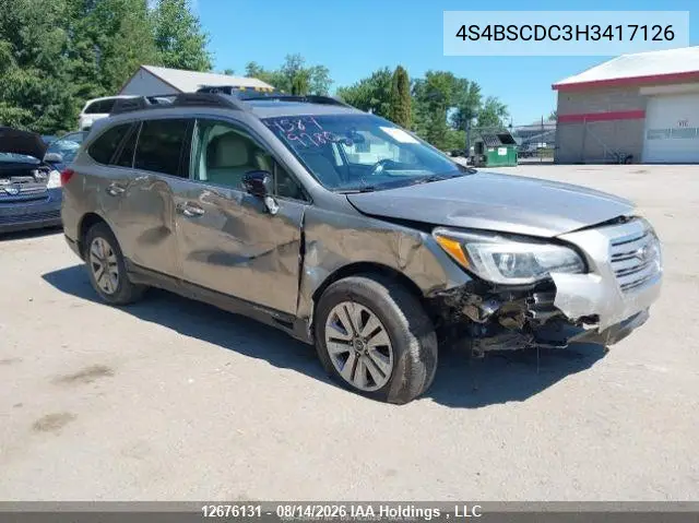 SUBARU OUTBACK 2017, VIN 4S4BSCDC3H3417126