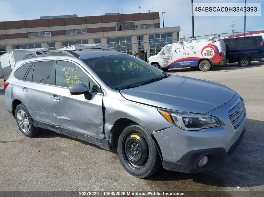 SUBARU OUTBACK 2017, VIN 4S4BSCAC0H3343393