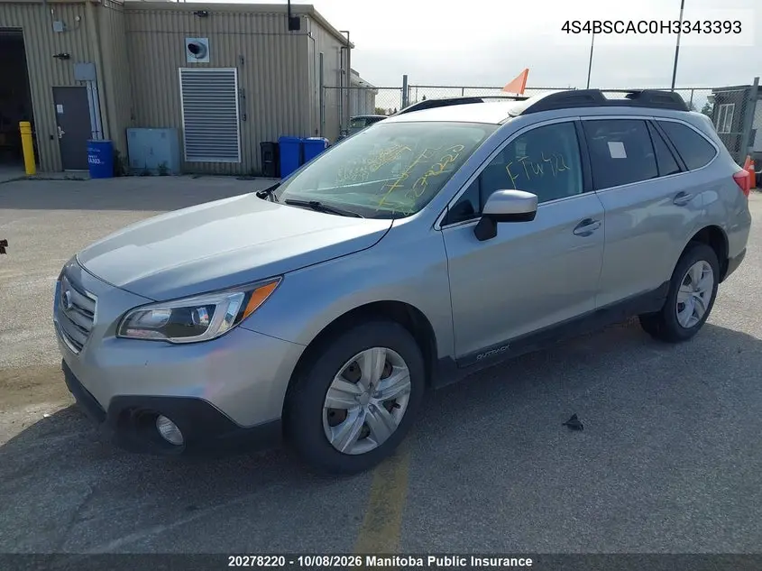 2017 SUBARU OUTBACK VIN 4S4BSCAC0H3343393 — фото 2
