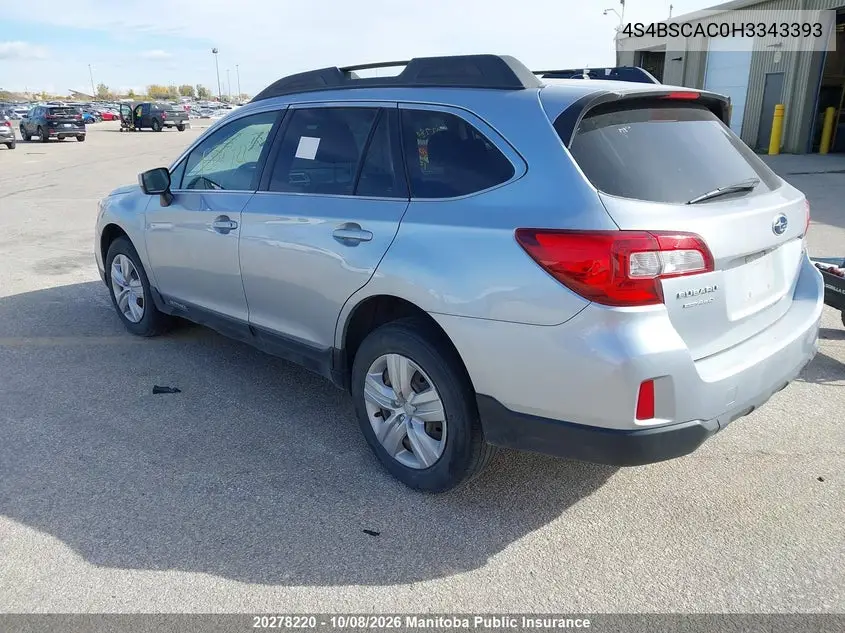 2017 SUBARU OUTBACK VIN 4S4BSCAC0H3343393 — фото 3