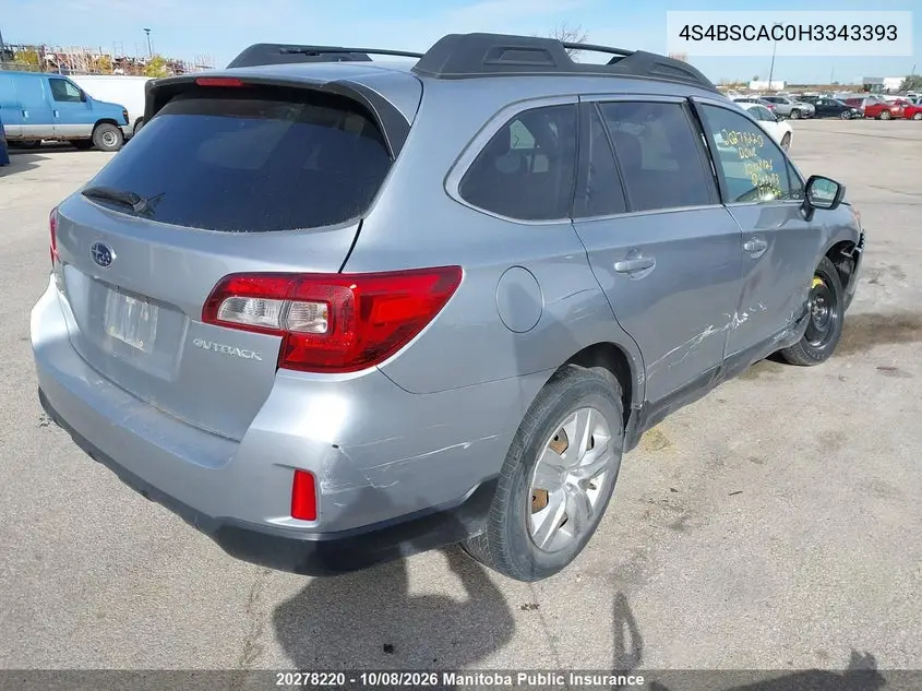 2017 SUBARU OUTBACK VIN 4S4BSCAC0H3343393 — фото 4