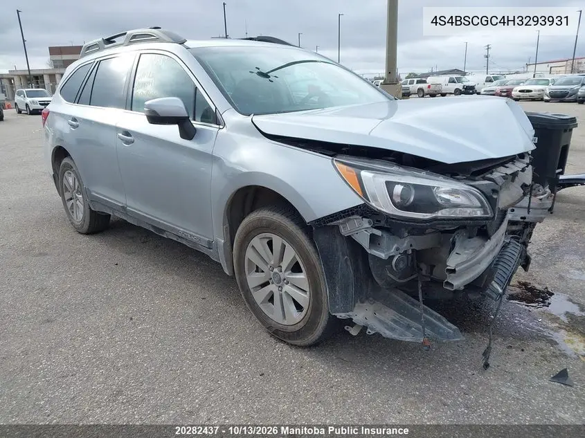 SUBARU OUTBACK 2017, VIN 4S4BSCGC4H3293931