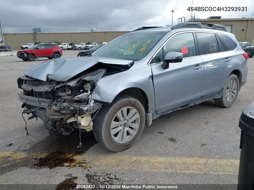 2017 SUBARU OUTBACK VIN 4S4BSCGC4H3293931 — фото 2