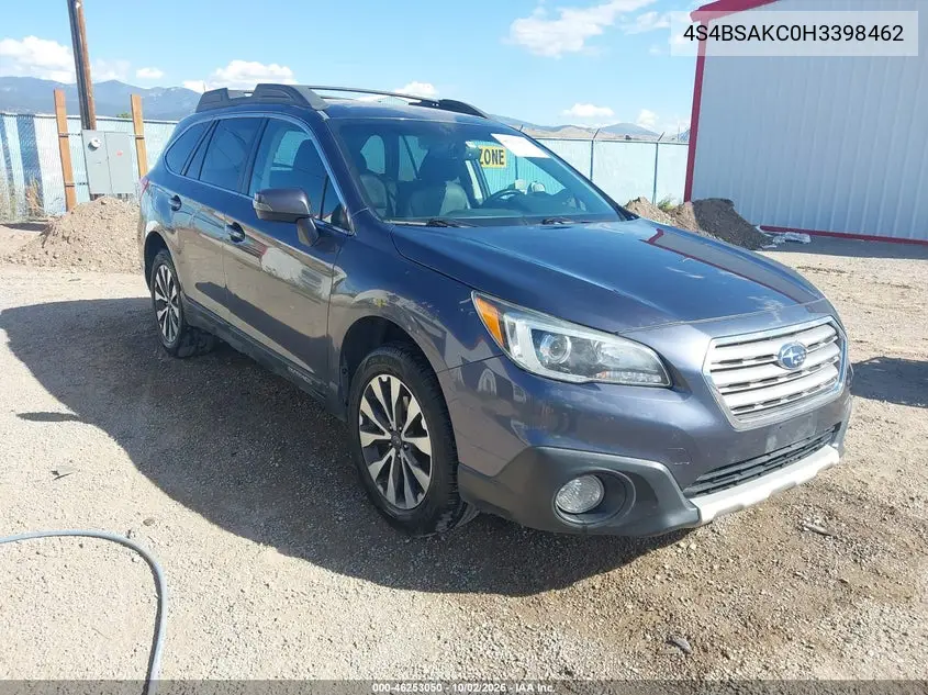 SUBARU OUTBACK 2017, VIN 4S4BSAKC0H3398462