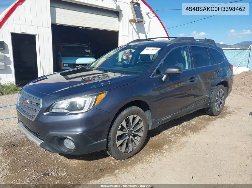 2017 SUBARU OUTBACK VIN 4S4BSAKC0H3398462 — фото 2