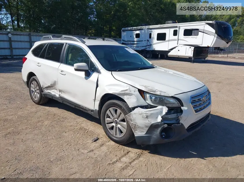 SUBARU OUTBACK 2017, VIN 4S4BSACC5H3249978