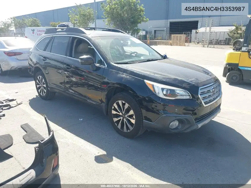 SUBARU OUTBACK 2017, VIN 4S4BSANC4H3353987