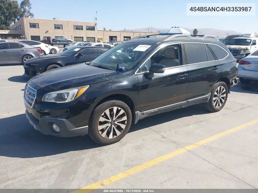 2017 SUBARU OUTBACK VIN 4S4BSANC4H3353987 — фото 2