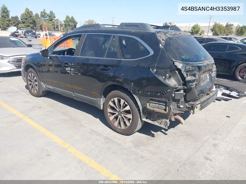 2017 SUBARU OUTBACK VIN 4S4BSANC4H3353987 — фото 3