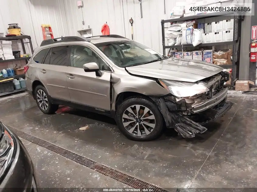 SUBARU OUTBACK 2017, VIN 4S4BSAKC8H3424886