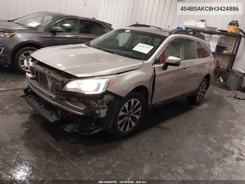 2017 SUBARU OUTBACK VIN 4S4BSAKC8H3424886 — фото 2