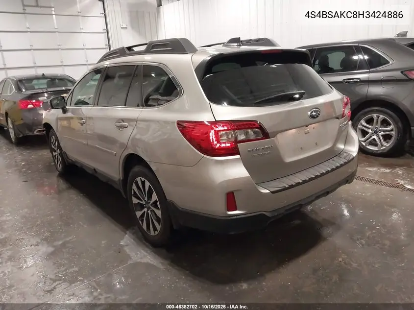 2017 SUBARU OUTBACK VIN 4S4BSAKC8H3424886 — фото 3